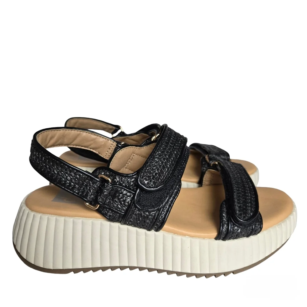 Dolce Vita Fighter Sporty Platform Sandals Black Woven Adjustable Straps